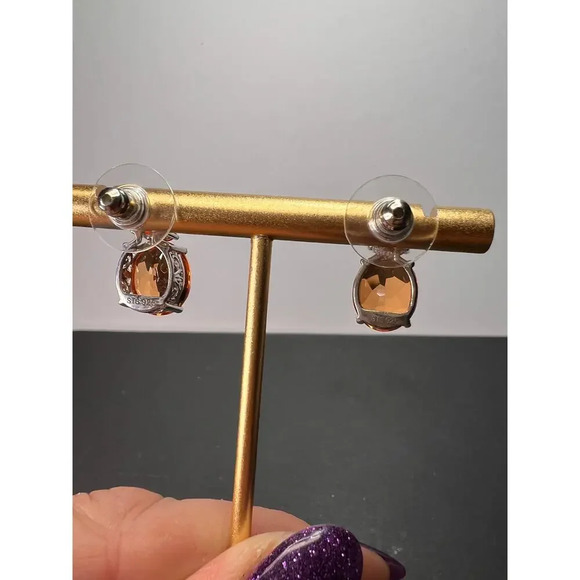 Tangerine quartz and fire opal sterling silver earrings - Picture 3 of 11